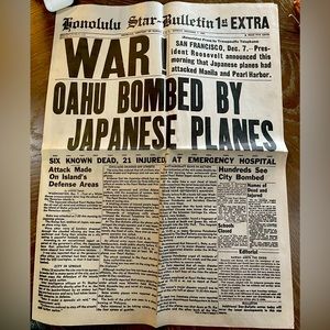 Vintage Pearl Harbor Honolulu Star Reproduction/Reprint Newspaper